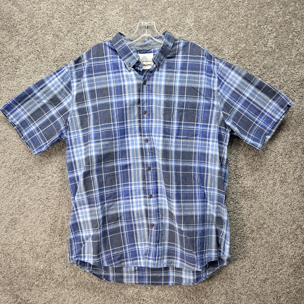 Weatherproof Mens Blue Plaid Short Sleeve Button‎ Down Shirt XXL WPL11590